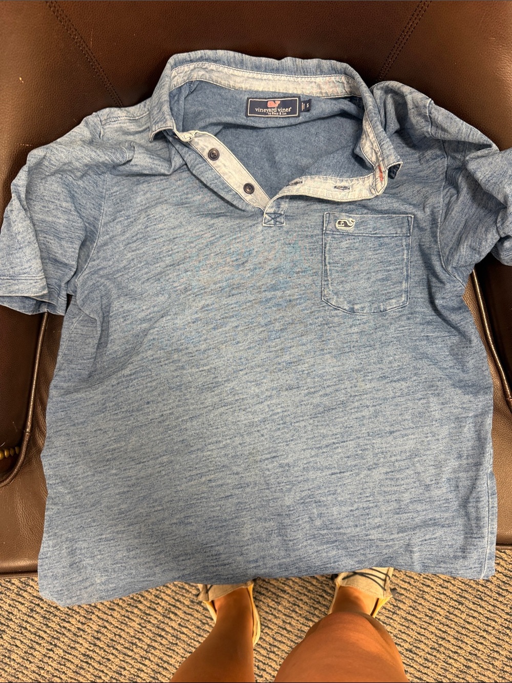 Vineyard Vines Heather Blue Mens Short Sleeve Polo with Pocket